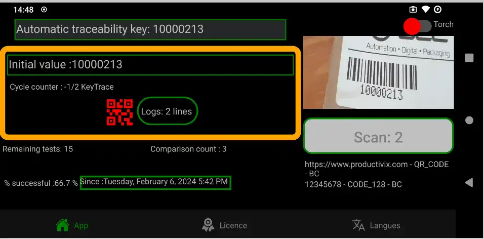 Chain barcode comparison: red or orange color display = different - landscape